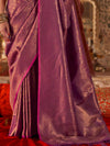 Wine Handloom Weaving Silk Saree With Blouse Piece