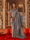 Rama Blue Handloom Weaving Silk Saree With Blouse Piece