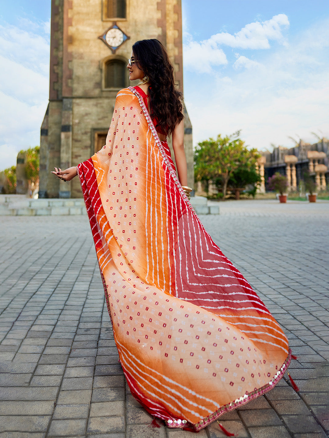 Multicolor Georgette Embellished Saree With Blouse Piece