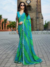 Blue & Green Georgette Embellished Saree With Blouse Piece