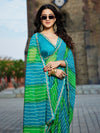 Blue & Green Georgette Embellished Saree With Blouse Piece