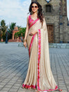 Beige Georgette Embellished Saree With Blouse Piece