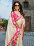 Beige Georgette Embellished Saree With Blouse Piece