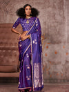 Purple Satin Festive Wear Saree With Blouse Piece