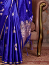 Dark Blue Satin Festive Wear Saree With Blouse Piece
