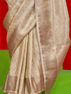 Cream Pure Self Zari Tissue Handloom Silk Saree With Blouse Piece