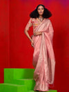 Skin Pink Pure Self Zari Tissue Handloom Silk Saree With Blouse Piece