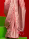 Skin Pink Pure Self Zari Tissue Handloom Silk Saree With Blouse Piece