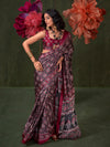 Red Printed Ajarakh - Satin Crepe Saree With Blouse Piece