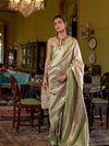 Green Handwoven Kanjivaram Silk Saree With Blouse Piece