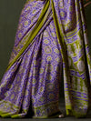 Wine-Green Printed Ajarakh - Satin Crepe Saree With Blouse Piece