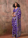 Purple Ajarakh Print Satin Georgette Saree With Blouse Piece