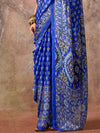 Blue Ajarakh Print Satin Georgette Saree With Blouse Piece