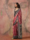 Red Ajarakh Print Satin Georgette Saree With Blouse Piece