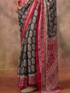 Black Ajarakh Print Satin Georgette Saree With Blouse Piece