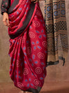 Deep Red Ajarakh Print Satin Georgette Saree With Blouse Piece