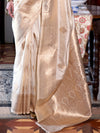 Cream Two-Tone Handloom Weaving Silk Saree With Blouse Piece
