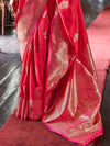 Bright Pink Two-Tone Handloom Weaving Silk Saree With Blouse Piece
