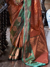 Rust Orange Pure Silk Pochampally Weaving Saree With Blouse Piece