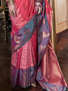 Salmon Pink Pure Silk Pochampally Weaving Saree With Blouse Piece