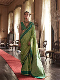 Light Green Tussar Silk Handloom Weaving Saree With Blouse Piece