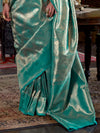 Aqua Green Handwoven Kanjivaram Silk Saree With Blouse Piece