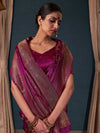 Wine Banarasi Satin Silk Saree With Blouse Piece
