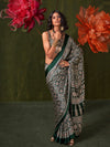 Green Printed Ajarakh - Satin Crepe Saree With Blouse Piece