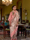 Peach Handwoven Kanjivaram Silk Saree With Blouse Piece
