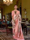 Peach Handwoven Kanjivaram Silk Saree With Blouse Piece