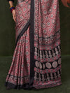 Red Printed Ajarakh - Satin Crepe Saree With Blouse Piece