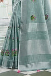 Grey Linen Blend Cotton Saree With Blouse Piece