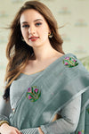 Grey Linen Blend Cotton Saree With Blouse Piece