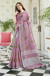 Purple Linen Blend Cotton Saree With Blouse Piece