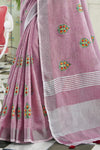 Purple Linen Blend Cotton Saree With Blouse Piece