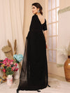 Black Satin Chiffon Saree With Blouse Piece