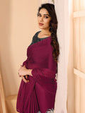Pink Satin Chiffon Saree With Blouse Piece