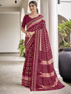 Maroon  Mulmul Cottons Saree With Blouse Piece