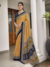 Light Yellow Mulmul Cottons Saree With Blouse Piece