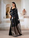 Black Pure Satin Handloom Weaving Silk Saree With Blouse Piece