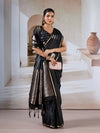 Black Pure Satin Handloom Weaving Silk Saree With Blouse Piece