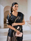 Black Pure Satin Handloom Weaving Silk Saree With Blouse Piece