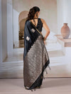 Black Pure Satin Handloom Weaving Silk Saree With Blouse Piece