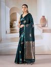 Dark Green Pure Satin Handloom Weaving Silk Saree With Blouse Piece