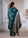 Dark Green Pure Satin Handloom Weaving Silk Saree With Blouse Piece