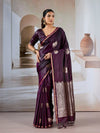 Wine Red Pure Satin Handloom Weaving Silk Saree With Blouse Piece