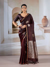 Brown Pure Satin Handloom Weaving Silk Saree With Blouse Piece