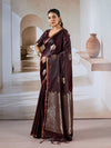 Brown Pure Satin Handloom Weaving Silk Saree With Blouse Piece