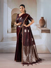 Brown Pure Satin Handloom Weaving Silk Saree With Blouse Piece