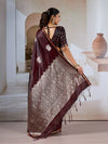 Brown Pure Satin Handloom Weaving Silk Saree With Blouse Piece